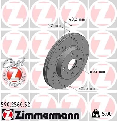 Тормозной диск ZIMMERMANN 907248 XJG 5X 590256052 изображение 0