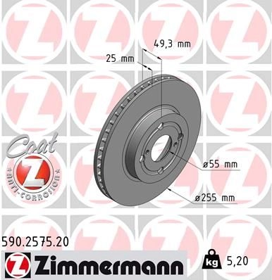 Тормозной диск ZIMMERMANN A UGR8 907266 590257520 изображение 0