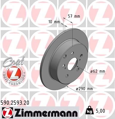Тормозной диск ZIMMERMANN 590259320 5 0JK4C 907293