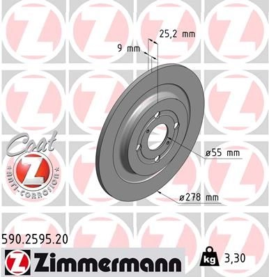 Тормозной диск ZIMMERMANN 590259520 907296 NMCW3I C изображение 0