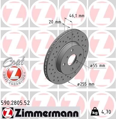 Тормозной диск ZIMMERMANN 907312 2O STEYQ 590280552