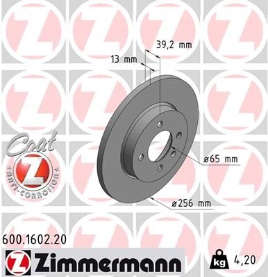 Тормозной диск ZIMMERMANN 600160220 8K QZ9ZR 907389