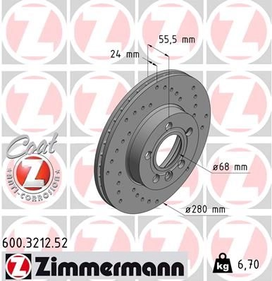 Тормозной диск ZIMMERMANN 600.3212.52 P2RD C7 907460