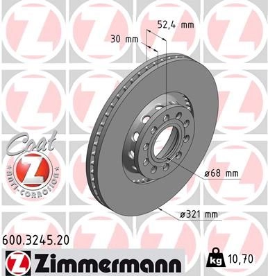 Тормозной диск ZIMMERMANN 600324520 907512 L NOP1F