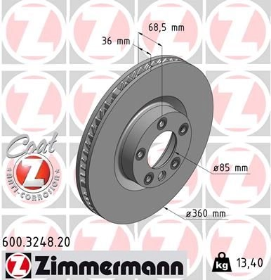 Тормозной диск ZIMMERMANN 3K C0S 907517 600324820 изображение 0