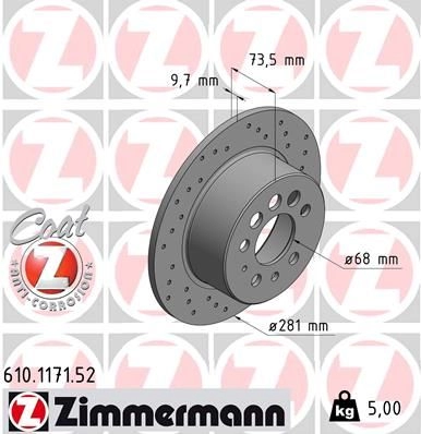 Тормозной диск ZIMMERMANN 907547 610117152 MJ PX8CN