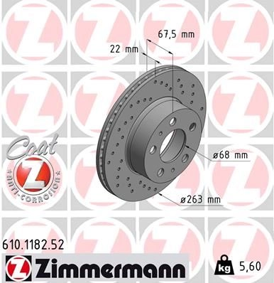 Тормозной диск ZIMMERMANN 610118252 T0856 R 907549 изображение 0