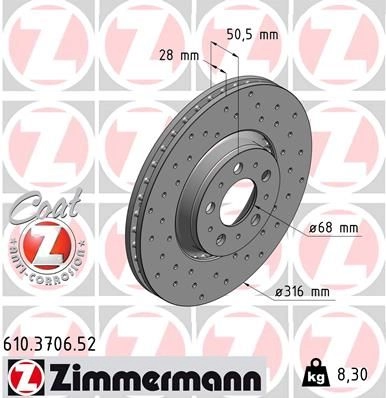 Тормозной диск ZIMMERMANN 6Q1 90 907591 610370652 изображение 0