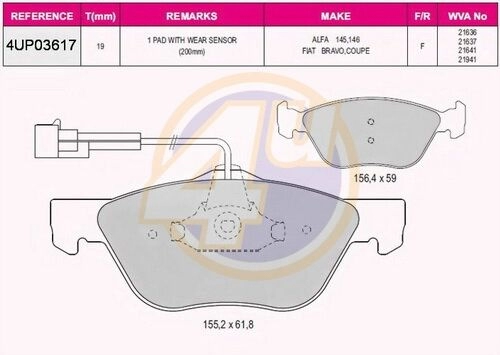 Тормозные колодки дисковые, комплект 4U 4UP03617 F 9VF2UO 1422951207 изображение 0