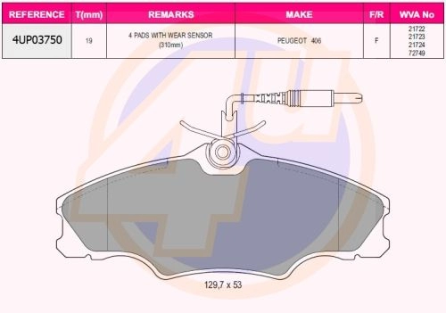 Тормозные колодки дисковые, комплект 4U W0F EZU 4UP03750 1422951240