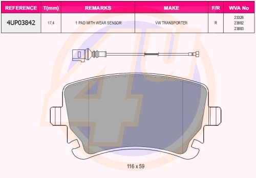 Тормозные колодки дисковые, комплект 4U 1422951268 7 44SY 4UP03842