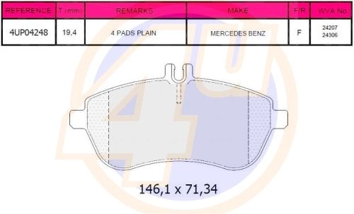 Тормозные колодки дисковые, комплект 4U 1422951437 4UP04248 GIIP S