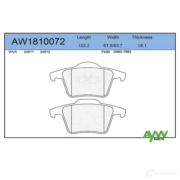Тормозные колодки задние AYWIPARTS 4381216 9NK6 BW AW1810072 изображение 0