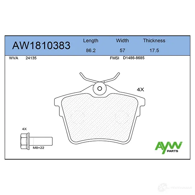 Тормозные колодки задние AYWIPARTS AKM F3D 4381514 AW1810383 изображение 0