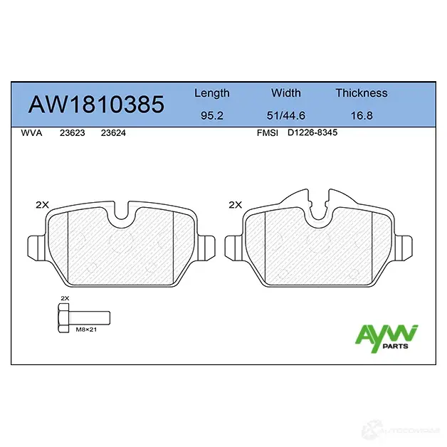 Тормозные колодки задние AYWIPARTS AW1810385 F6 H9AE 4381516 изображение 0