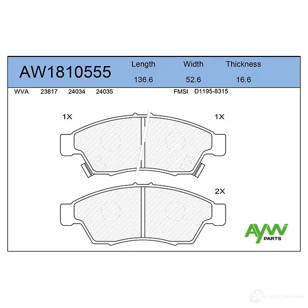 Тормозные колодки передние AYWIPARTS AW1810555 I 46GN4 4381682 изображение 0