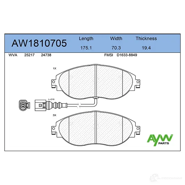 Тормозные колодки передние AYWIPARTS 4381799 IK9XU 3H AW1810705