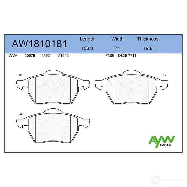 Тормозные колодки передние AYWIPARTS KWMU O AW1810181 4381322 изображение 0