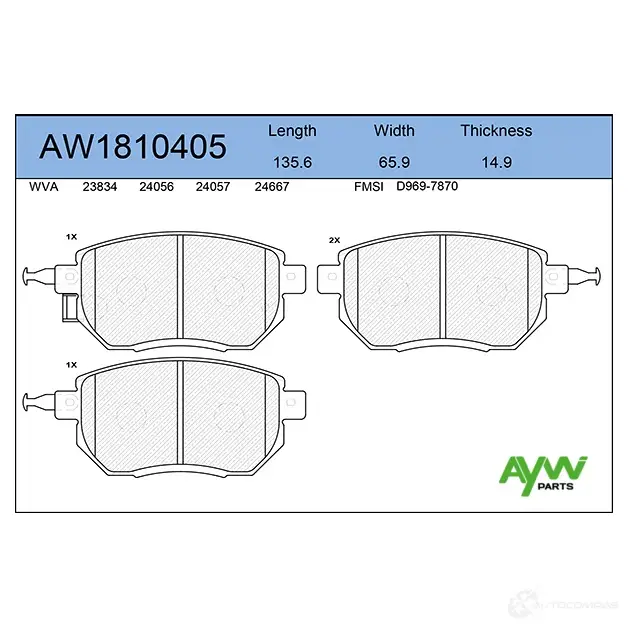 Тормозные колодки передние AYWIPARTS XKBE A AW1810405 4381536 изображение 0