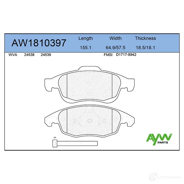 Тормозные колодки передние AYWIPARTS BQSGGA S AW1810397 4381528 изображение 0