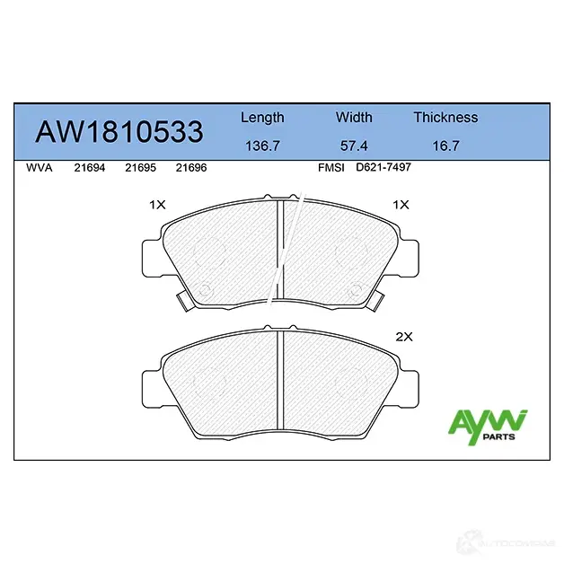 Тормозные колодки передние AYWIPARTS 0 WDN7 4381662 AW1810533 изображение 0