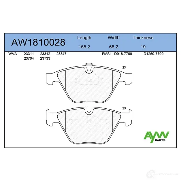 Тормозные колодки передние AYWIPARTS XKJN UD AW1810028 4381172 изображение 0