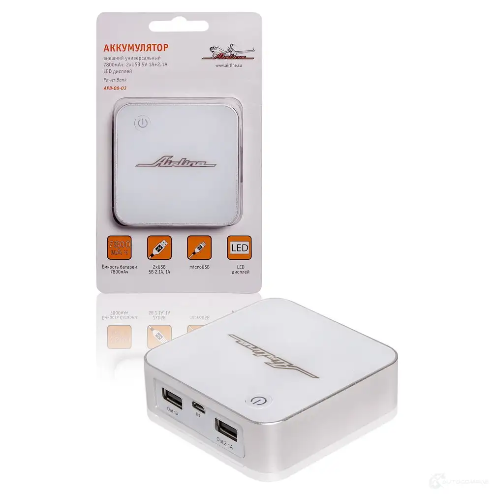 Аккумулятор внешний универсальный 7800мАч: 2хUSB 5V 1A+2.1A LED дисплей AIRLINE 1438172710 apb0803 I UNKP изображение 0