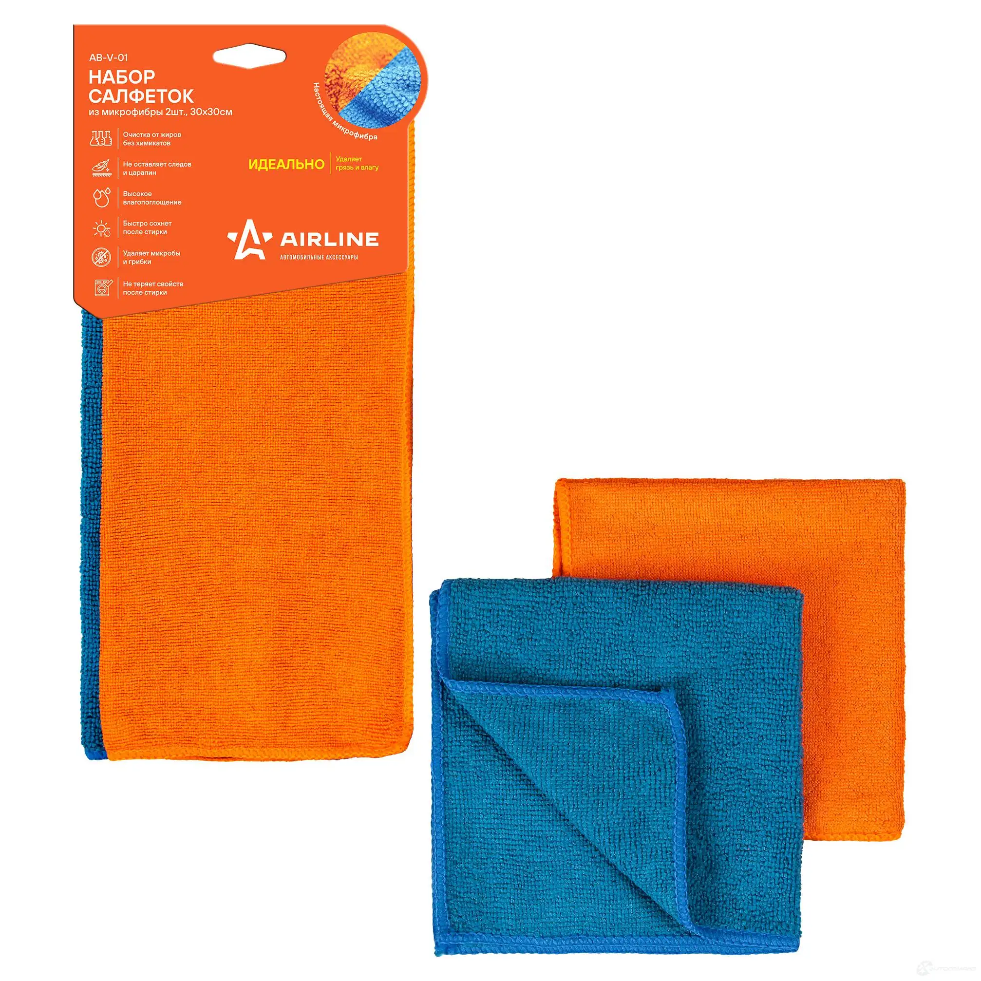 Набор салфеток из микрофибры, синяя и оранжевая (2 шт., 30*30 см) AIRLINE 1438172871 abv01 HU22S 6 изображение 0