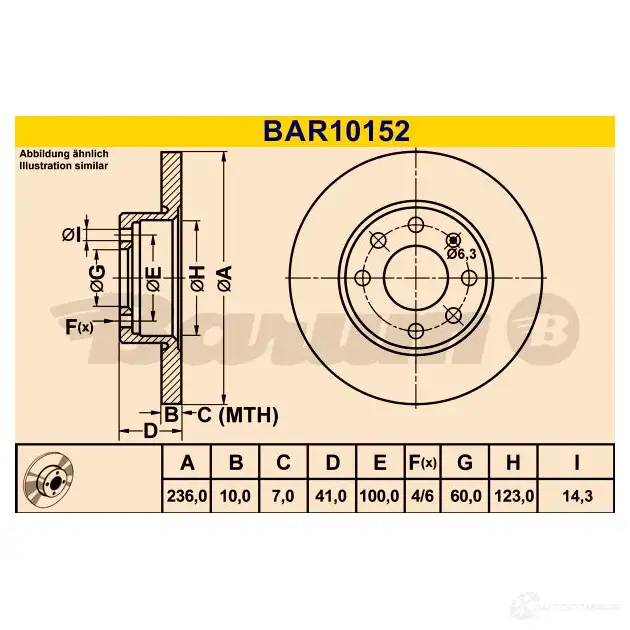 Тормозной диск BARUM H2I WQ 4006633322089 2814291 bar10152 изображение 0