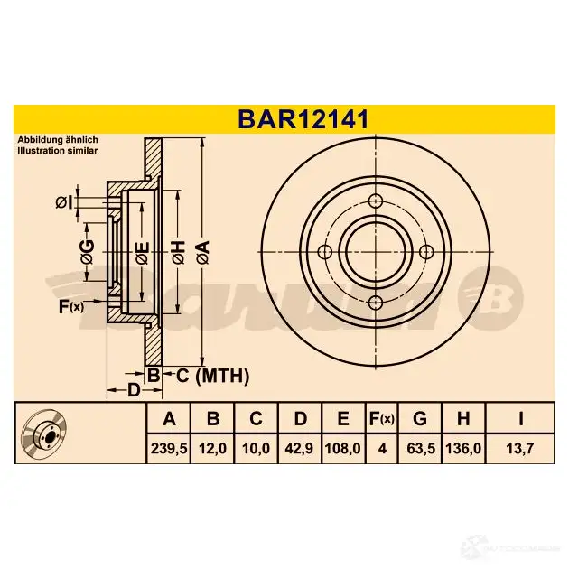 Тормозной диск BARUM 9TK3 IM9 4006633322300 2814345 bar12141 изображение 0