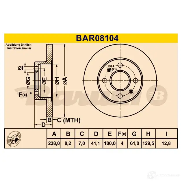 Тормозной диск BARUM 2814273 WXQ 1O 4006633321976 bar08104 изображение 0