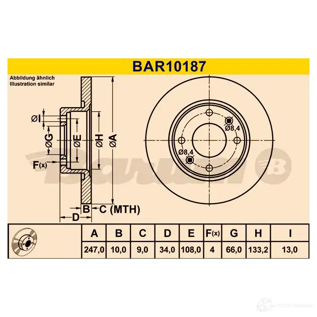 Тормозной диск BARUM 2814294 bar10187 40Q6TC T 4006633322102 изображение 2