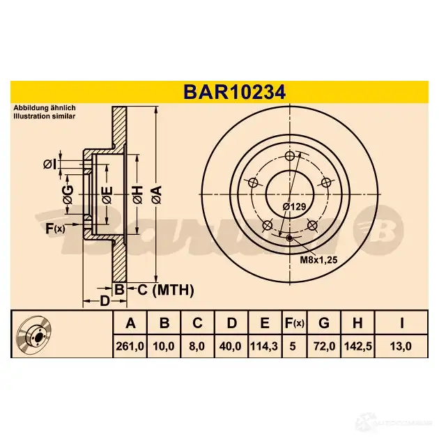 Тормозной диск BARUM 1228104041 bar10234 4006633382939 CZL9 QV изображение 0