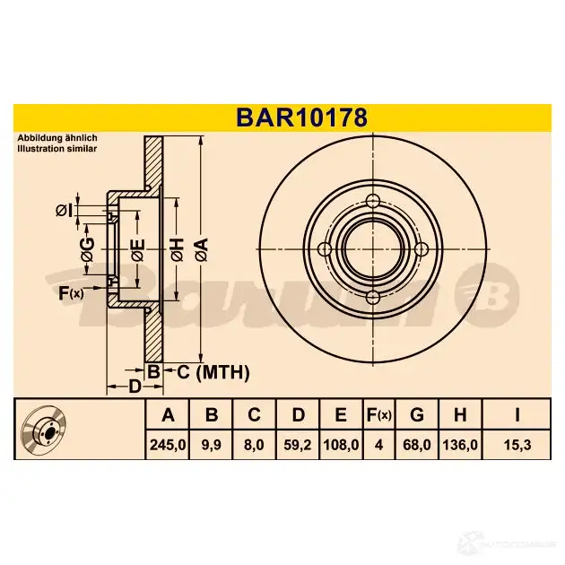 Тормозной диск BARUM bar10178 QP9 2RI 4006633322096 2814292 изображение 2