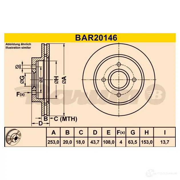 Тормозной диск BARUM V 6JFL1 bar20146 4006633383028 1228104881 изображение 0