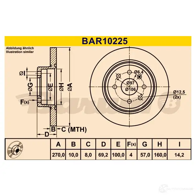 Тормозной диск BARUM 2814309 4006633322164 J 4BFU bar10225 изображение 0