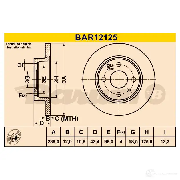 Тормозной диск BARUM 4006633331456 9 MUC1C bar12125 2814337 изображение 0