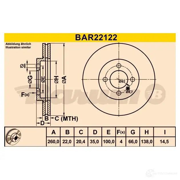 Тормозной диск BARUM 6LXB WE 2814403 4006633341882 bar22122
