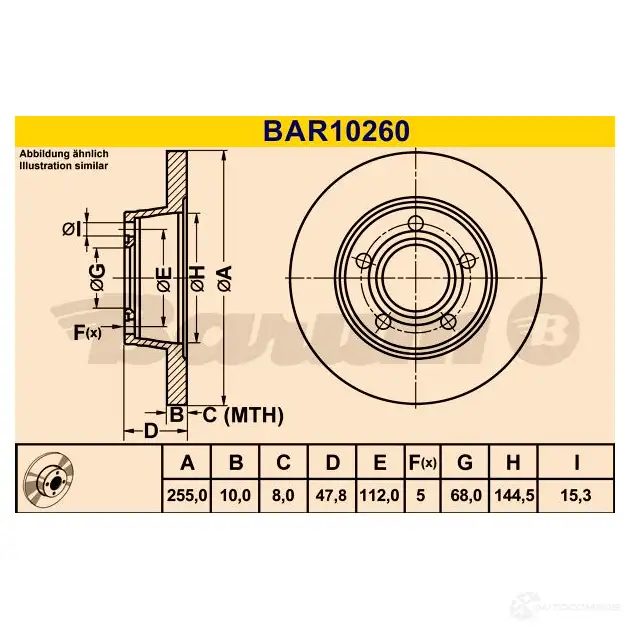 Тормозной диск BARUM 2814320 bar10260 4006633331241 9P F3GP изображение 0