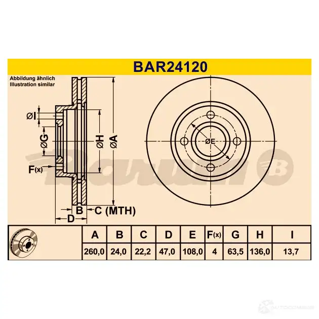 Тормозной диск BARUM bar24120 EWJWE3 C 4006633322522 2814433 изображение 0