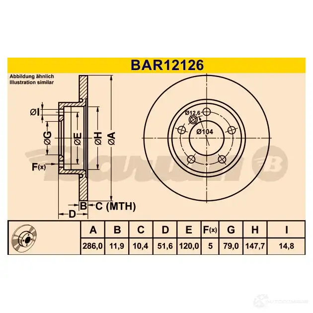 Тормозной диск BARUM bar12126 VYNL AW 2814338 4006633322270 изображение 0