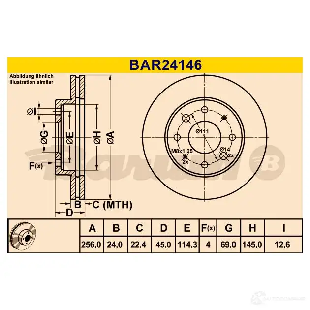 Тормозной диск BARUM Z OND7T 2814442 bar24146 4006633329873 изображение 0