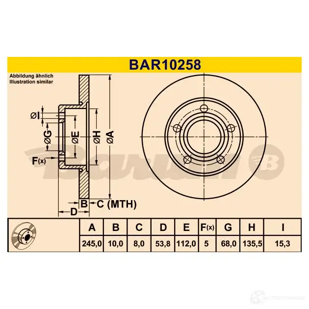 Тормозной диск BARUM 4006633331449 RPFG ICH bar10258 2814318 изображение 0