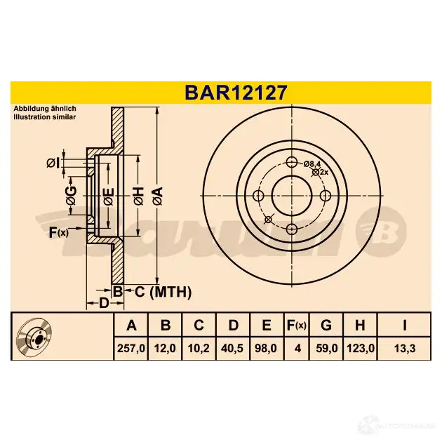 Тормозной диск BARUM 4006633322287 bar12127 S YIPP 2814339 изображение 0