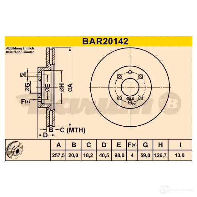 Тормозной диск BARUM 6 KQ2AFB 2814389 4006633324649 bar20142 изображение 0