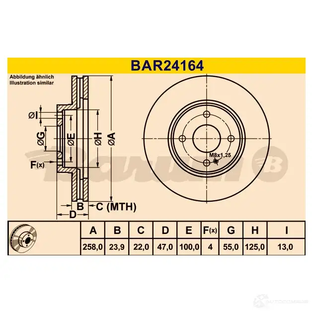 Тормозной диск BARUM bar24164 2814448 4006633329897 Z258XB W изображение 0