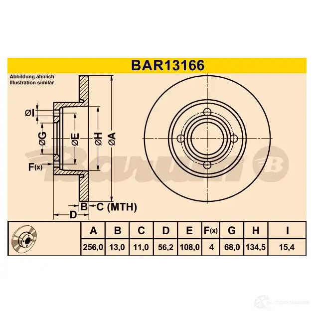 Тормозной диск BARUM bar13166 2814358 M1 7ZE 4006633330947 изображение 0