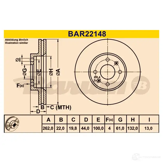 Тормозной диск BARUM D2W ZW6M 2814407 bar22148 4006633324663