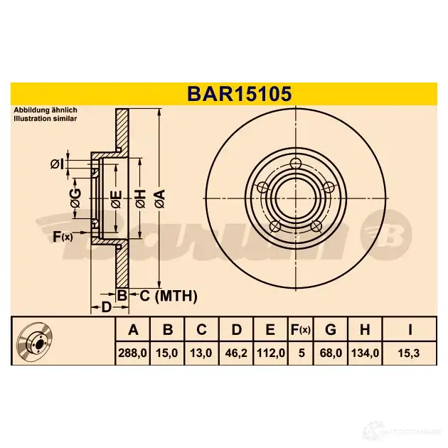 Тормозной диск BARUM 2814365 4006633325394 B6 XU5E bar15105 изображение 0