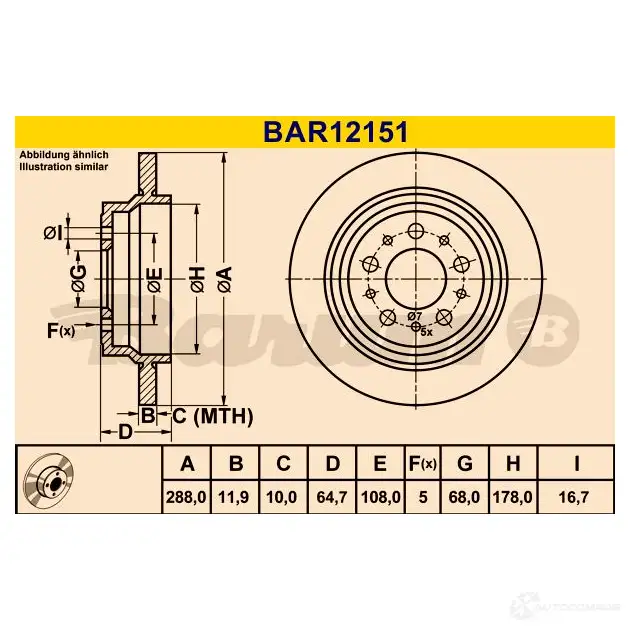 Тормозной диск BARUM 4006633382977 1228104391 bar12151 1J 2JA изображение 0